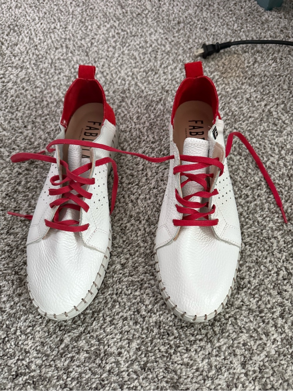 FA White Leather Sneakers with Red Laces and Heel